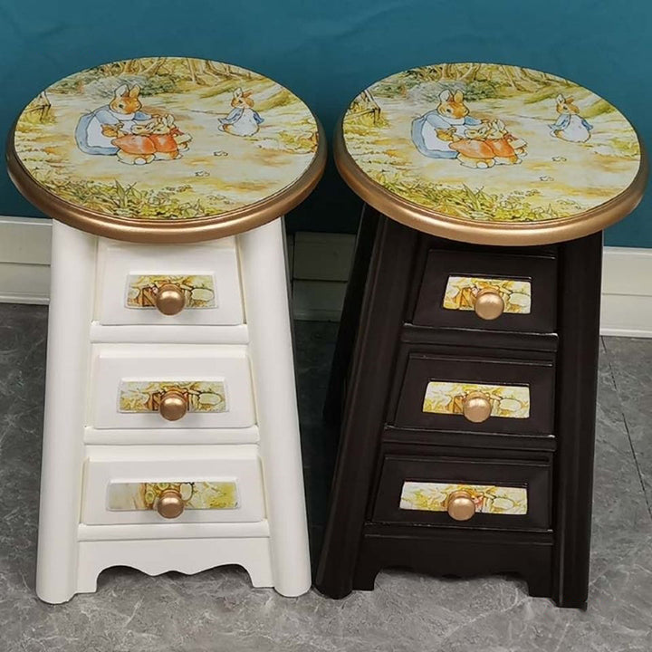 Traditional Vintage Round Solid Wood Medium Density Fiberboard Vanity Stool 3-Drawer For Bedroom