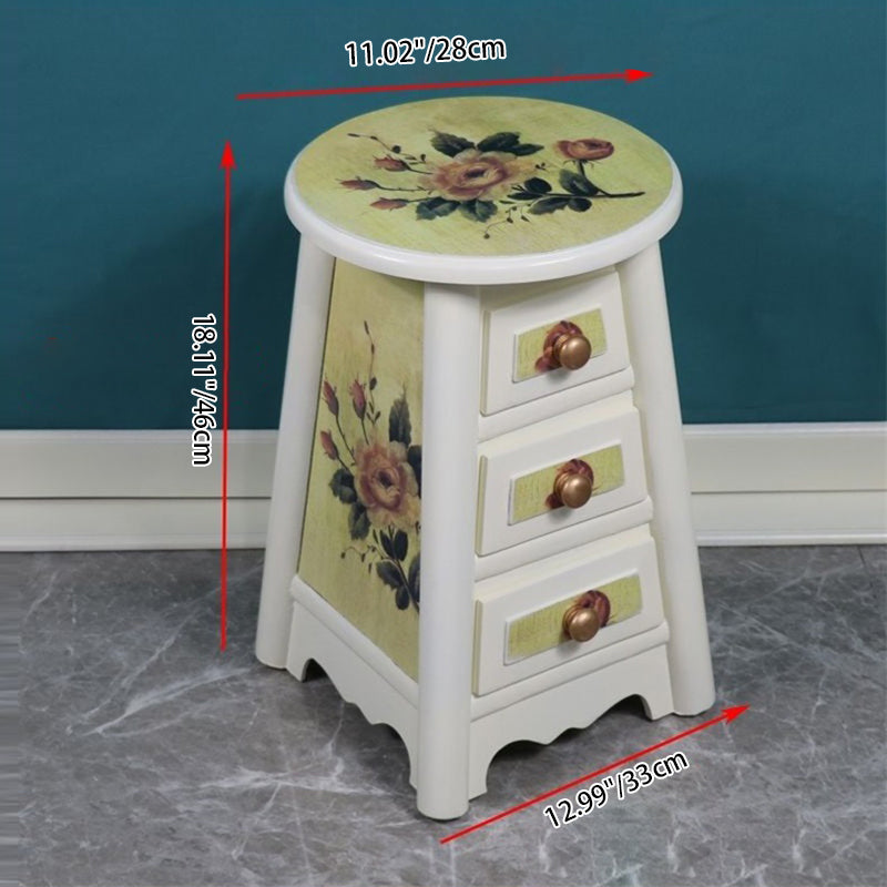 Traditional Vintage Round Solid Wood Medium Density Fiberboard Vanity Stool 3-Drawer For Bedroom