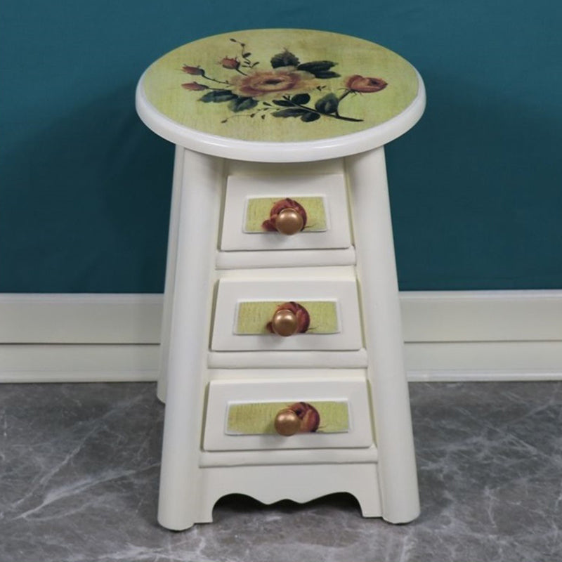 Traditional Vintage Round Solid Wood Medium Density Fiberboard Vanity Stool 3-Drawer For Bedroom