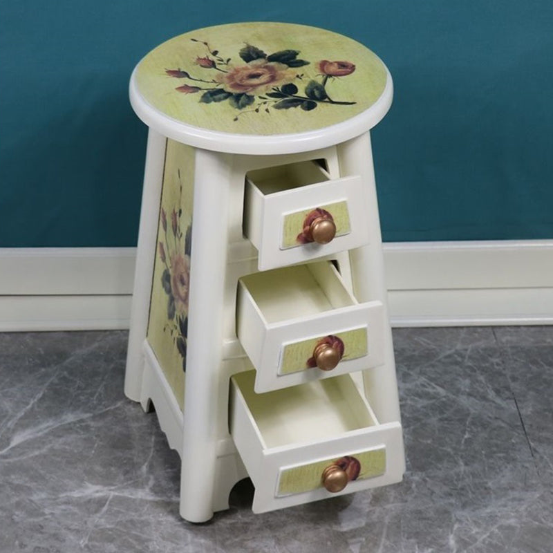 Traditional Vintage Round Solid Wood Medium Density Fiberboard Vanity Stool 3-Drawer For Bedroom
