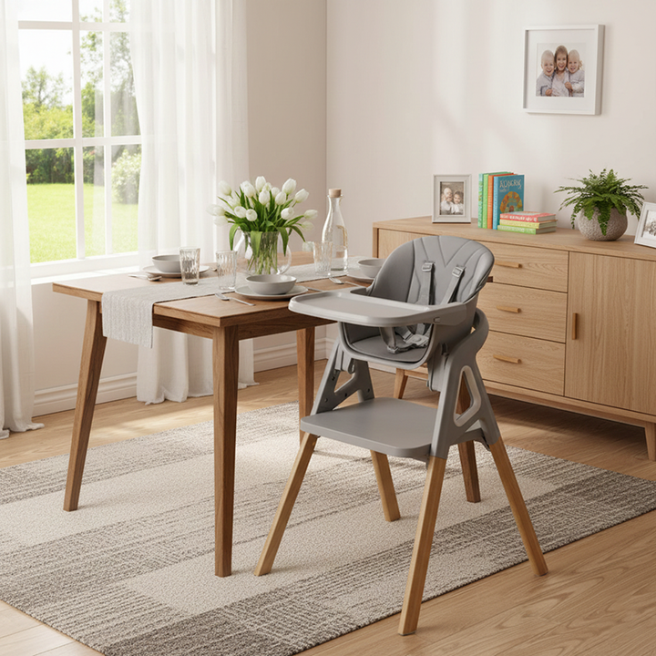 Moderner minimalistischer gebogener Polypropylen-Massivholz-Kinderstuhl mit Rückenlehne und Armlehne für das Esszimmer 