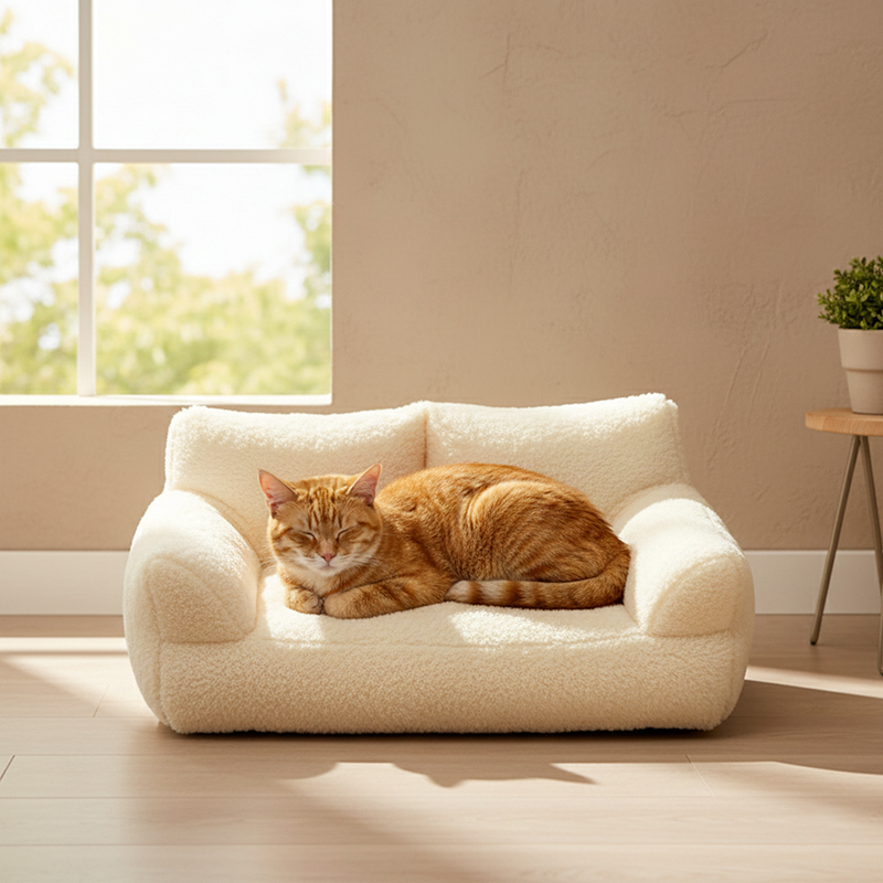 Modern Minimalist Rectangular Faux Rabbit Fur PP Cotton Cat Bed Backrest Armrest For Living Room