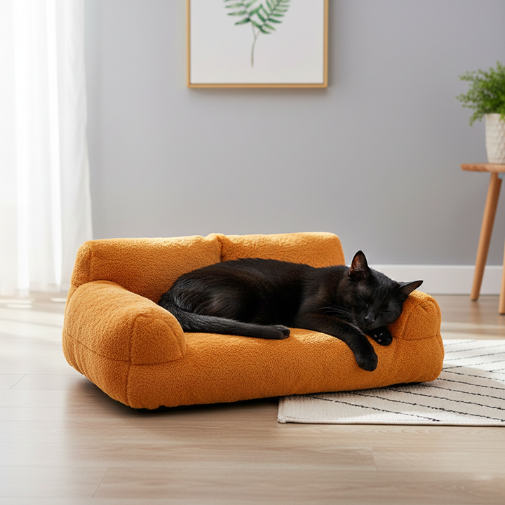 Modern Minimalist Rectangular Faux Rabbit Fur PP Cotton Cat Bed Backrest Armrest For Living Room