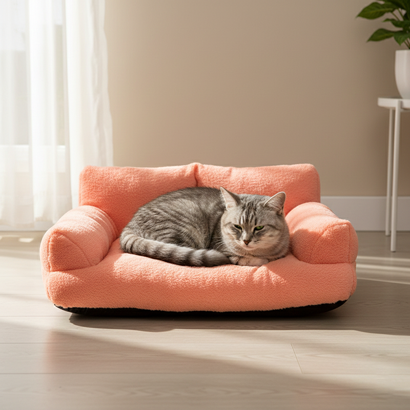 Modern Minimalist Rectangular Faux Rabbit Fur PP Cotton Cat Bed Backrest Armrest For Living Room