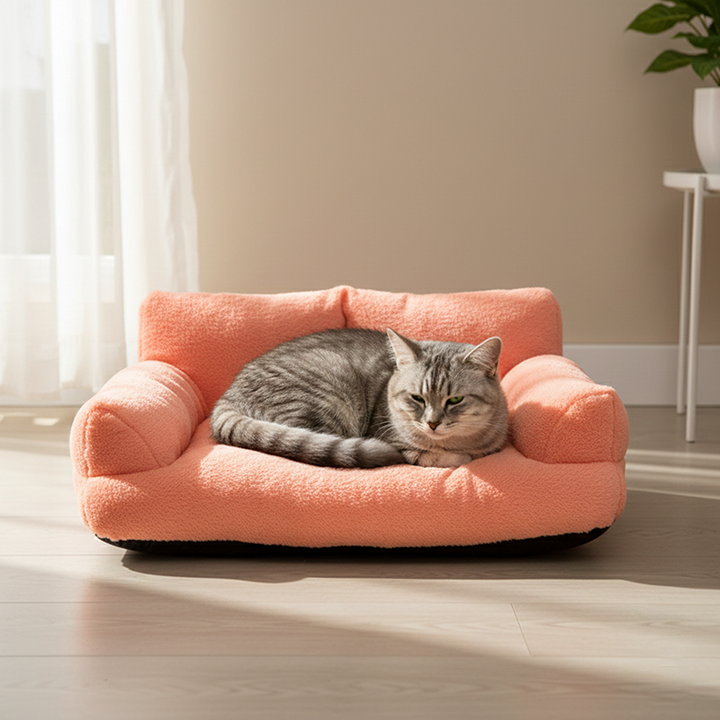 Modern Minimalist Rectangular Faux Rabbit Fur PP Cotton Cat Bed Backrest Armrest For Living Room