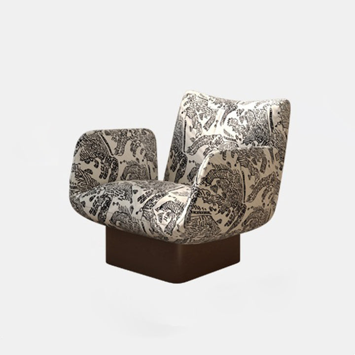Traditional Vintage Curved Faux Leather Solid Wood Velvet Sponge Accent Chair Backrest Armrest For Living Room