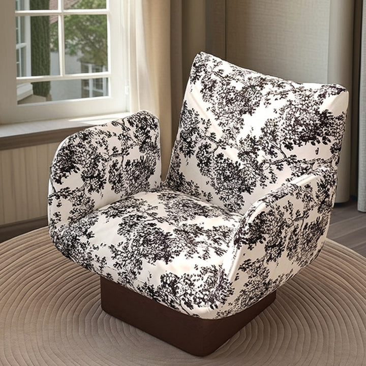Traditional Vintage Curved Faux Leather Solid Wood Velvet Sponge Accent Chair Backrest Armrest For Living Room