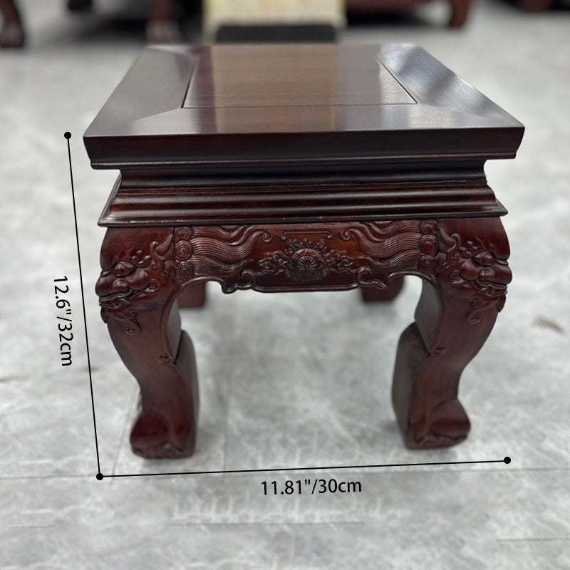 Tabouret traditionnel vintage carré en bois massif avec motif sculpté pour salon 