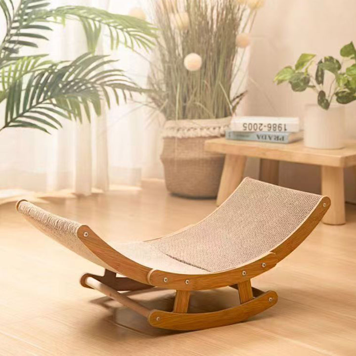 Chaise berçante pour chat en carton ondulé et bois courbé, minimaliste moderne, pour salon 