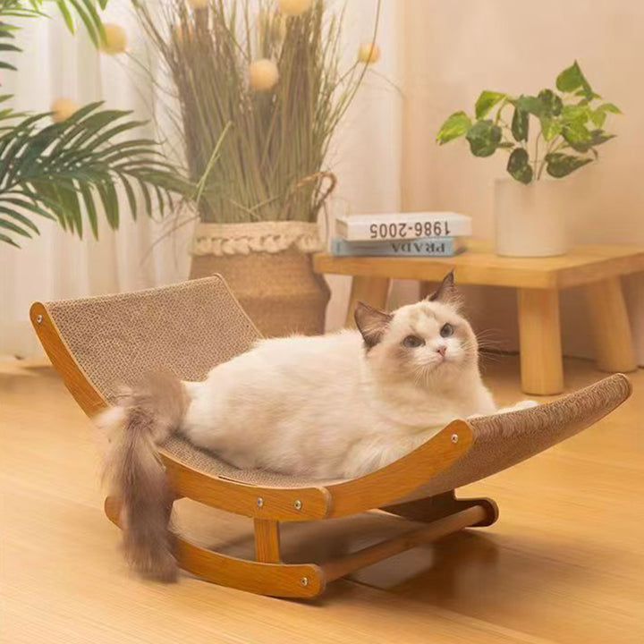 Chaise berçante pour chat en carton ondulé et bois courbé, minimaliste moderne, pour salon 