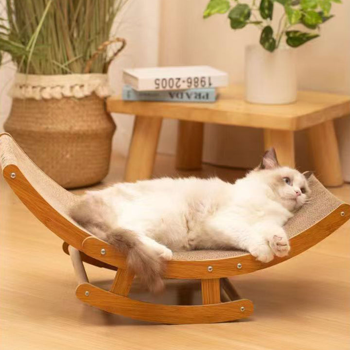 Modern Minimalist Curved Wooden Board Corrugated Paper Cat Rocking Chair For Living Room