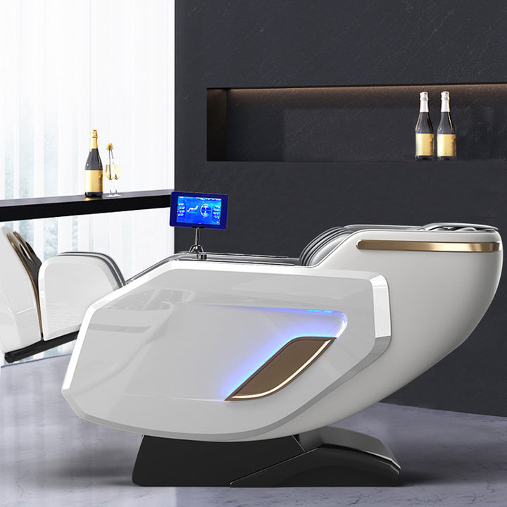 Chaise d’appoint moderne de luxe en cuir PU courbé, plastique et silicone, avec dossier, accoudoirs et repose-pieds pour salon 