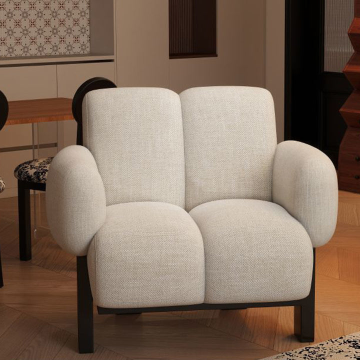 Chaise d'accent traditionnelle vintage courbée en coton-lin, tissu velours éponge, métal, avec dossier et accoudoirs, pour salon 
