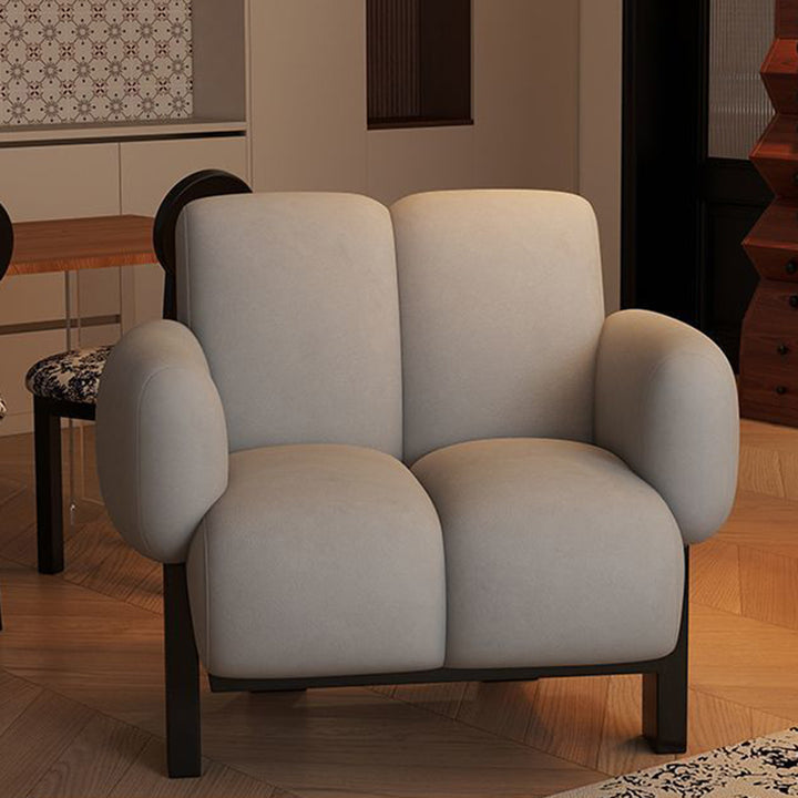 Chaise d'accent traditionnelle vintage courbée en coton-lin, tissu velours éponge, métal, avec dossier et accoudoirs, pour salon 