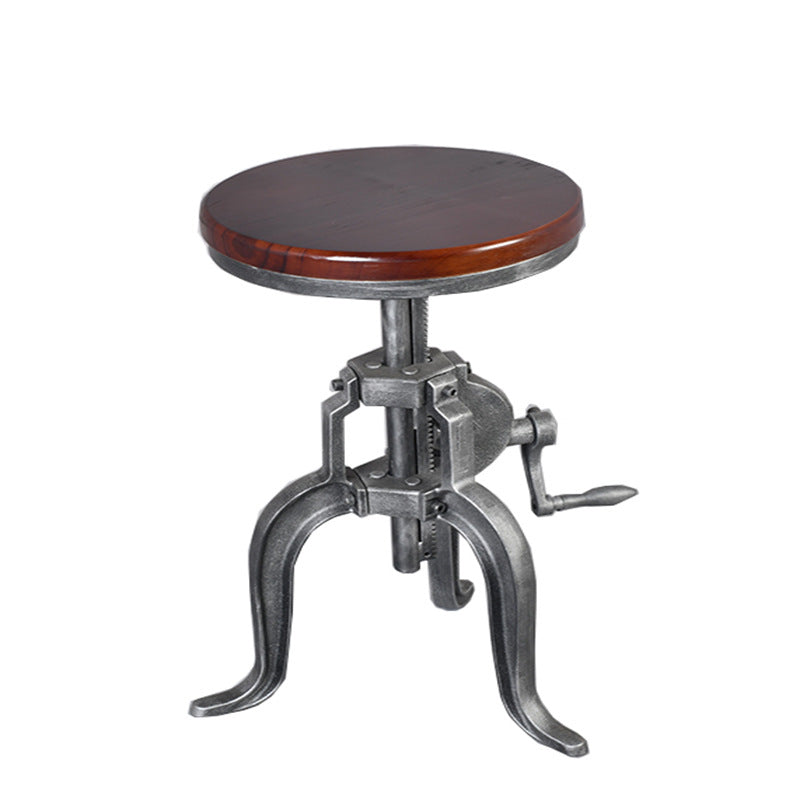 Tabouret de bar moderne minimaliste rond en fer et bois massif avec réglage de la hauteur pour salle à manger 