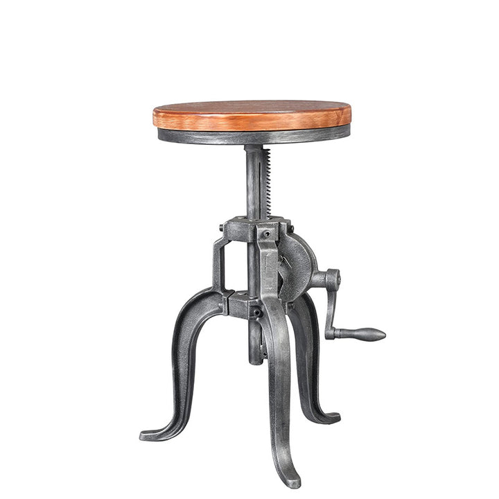 Tabouret de bar moderne minimaliste rond en fer et bois massif avec réglage de la hauteur pour salle à manger 