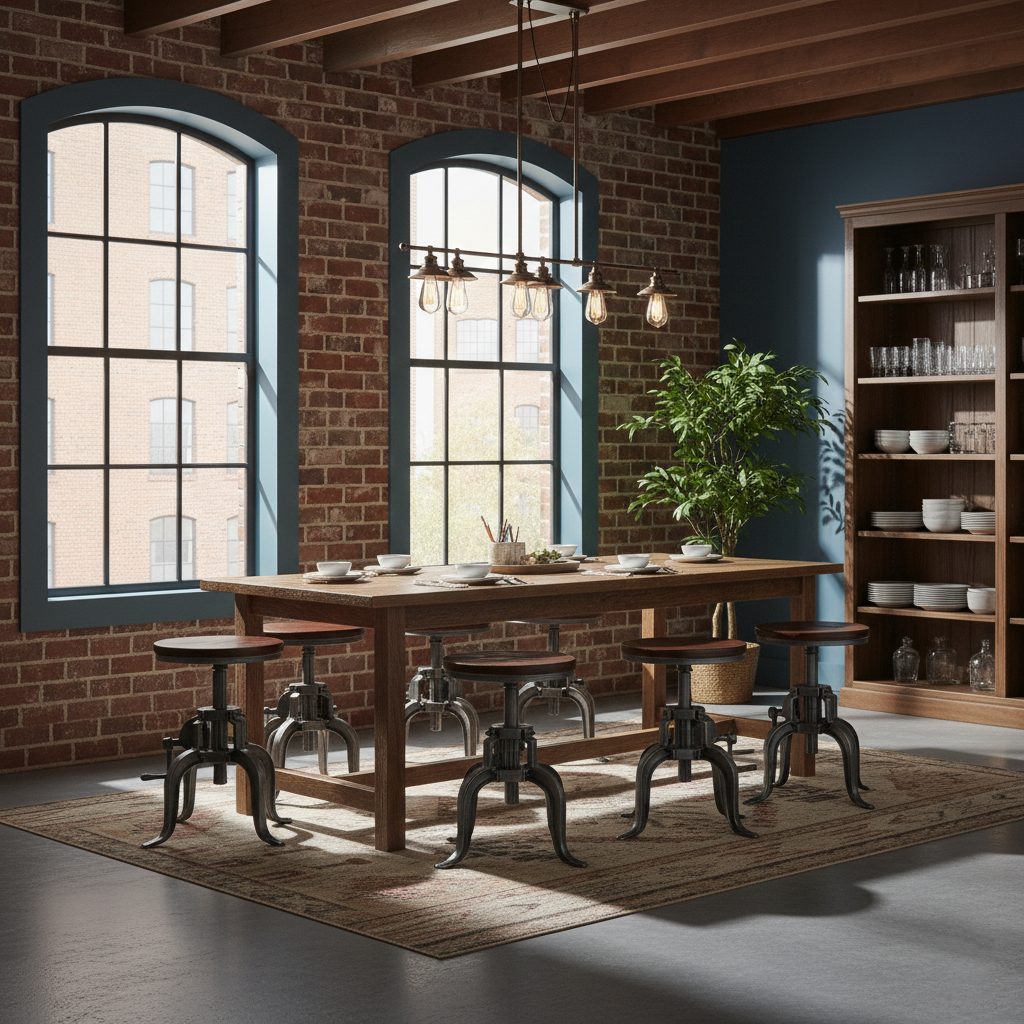 Tabouret de bar moderne minimaliste rond en fer et bois massif avec réglage de la hauteur pour salle à manger 