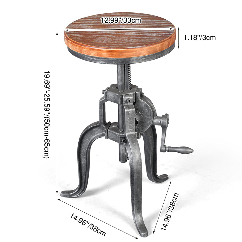Tabouret de bar moderne minimaliste rond en fer et bois massif avec réglage de la hauteur pour salle à manger 