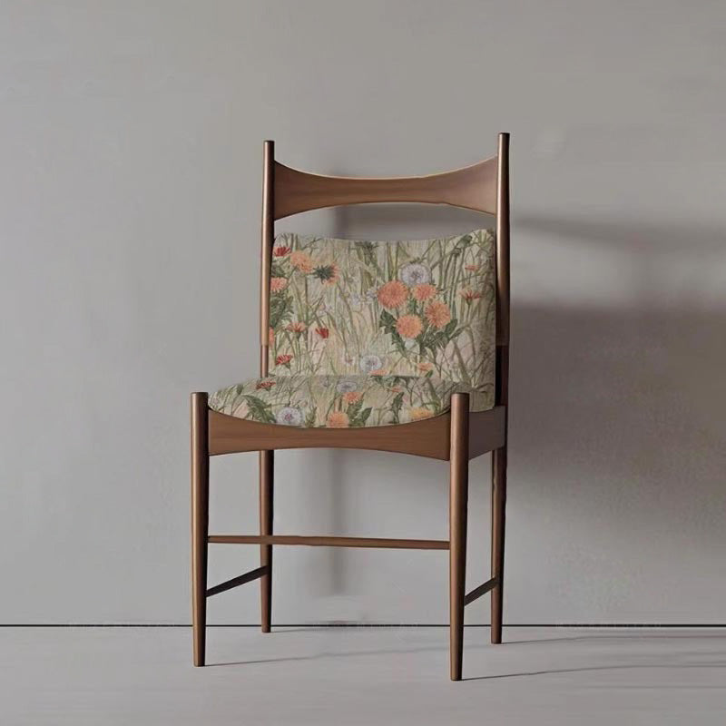 Traditioneller Vintage gebogener Sitzkissen Massivholz Stoff Schaumstoff Esszimmerstuhl Rückenlehne für Esszimmer 