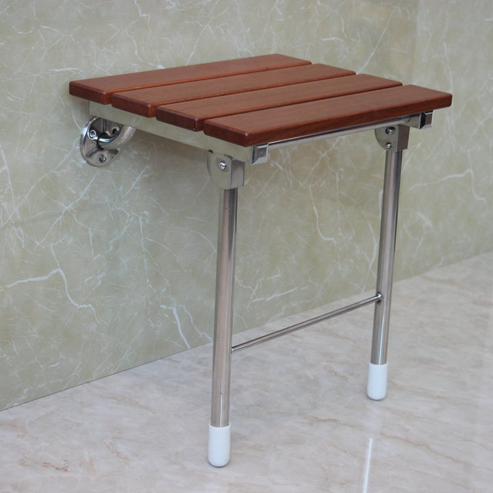 Moderner minimalistischer rechteckiger Hocker aus Massivholz mit Edelstahlfüßen für den Flur 