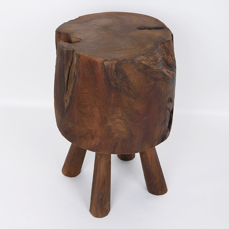 Tabouret rond rustique en bois massif - Table d&