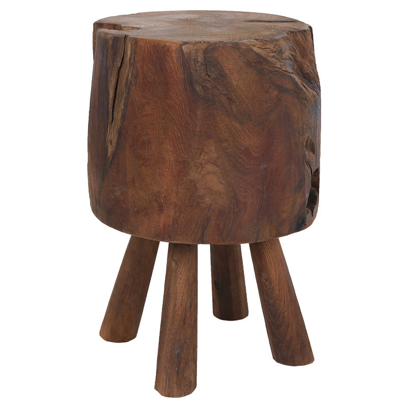 Tabouret rond rustique en bois massif - Table d&