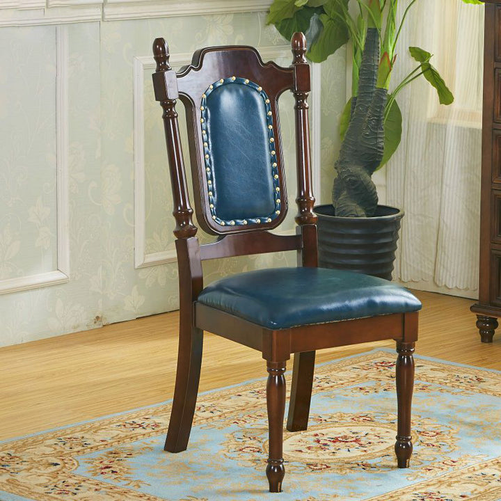 Traditioneller Vintage-Esszimmerstuhl mit geschwungener Rückenlehne aus Kunstölwachsleder, Massivholz und Schwamm für das Esszimmer 