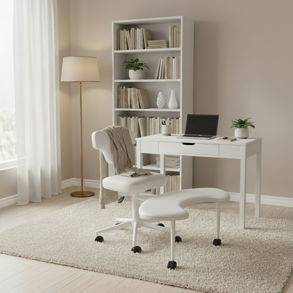 Moderner minimalistischer Schreibtischstuhl mit nicht standardmäßiger Form aus PU-Leder, Schwamm, mehrschichtigem Brett, Eisen und Kunststoff, verstellbarer Rückenlehne, höhenverstellbar und beweglich für das Home Office 