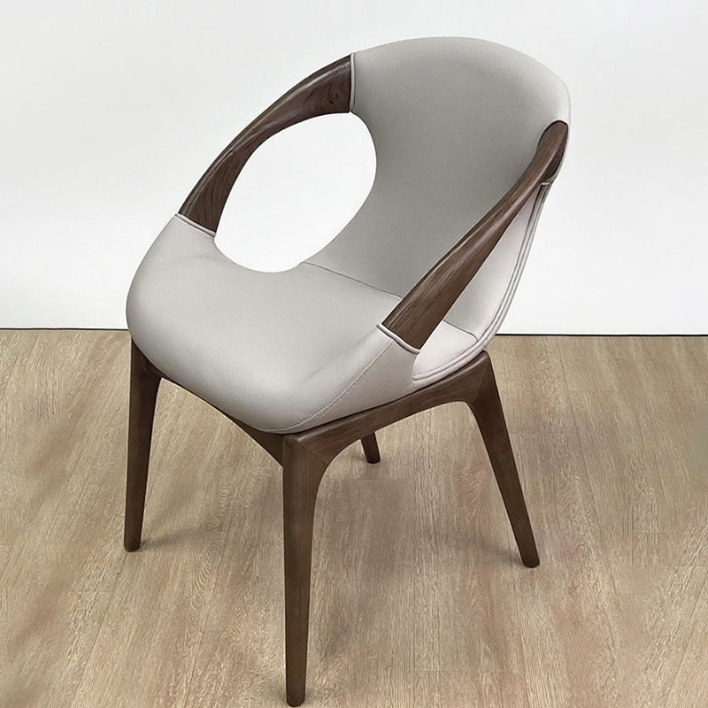 Modern Luxury Curved Tech White Ash Wood Sponge PU Leather Dining Chair Backrest Armrest For Dining Room