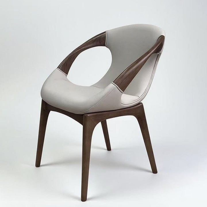 Modern Luxury Curved Tech White Ash Wood Sponge PU Leather Dining Chair Backrest Armrest For Dining Room