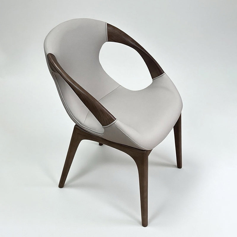 Modern Luxury Curved Tech White Ash Wood Sponge PU Leather Dining Chair Backrest Armrest For Dining Room