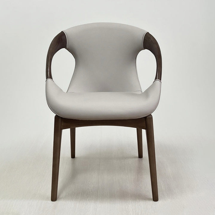 Modern Luxury Curved Tech White Ash Wood Sponge PU Leather Dining Chair Backrest Armrest For Dining Room
