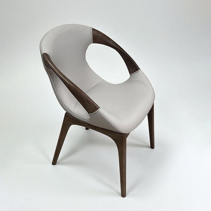 Modern Luxury Curved Tech White Ash Wood Sponge PU Leather Dining Chair Backrest Armrest For Dining Room