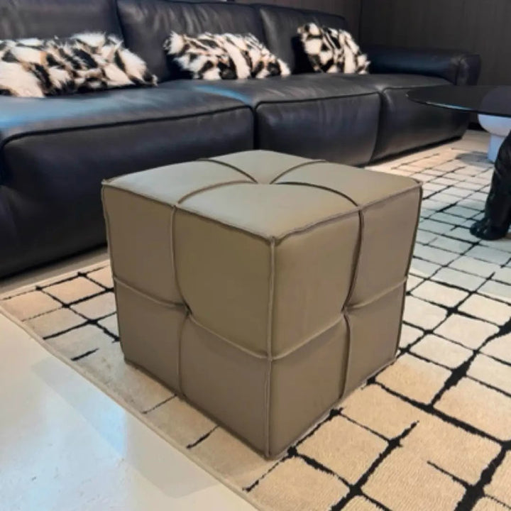 Traditional Vintage Square Plywood Sponge Synthetic Leather Footstool For Living Room