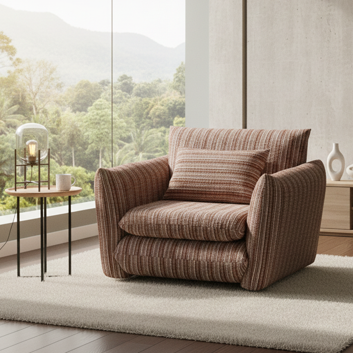 Fauteuil d’appoint au dossier et aux accoudoirs en bois massif, coton-lin et mousse, vintage traditionnel incurvé à plusieurs couches, pour salon 
