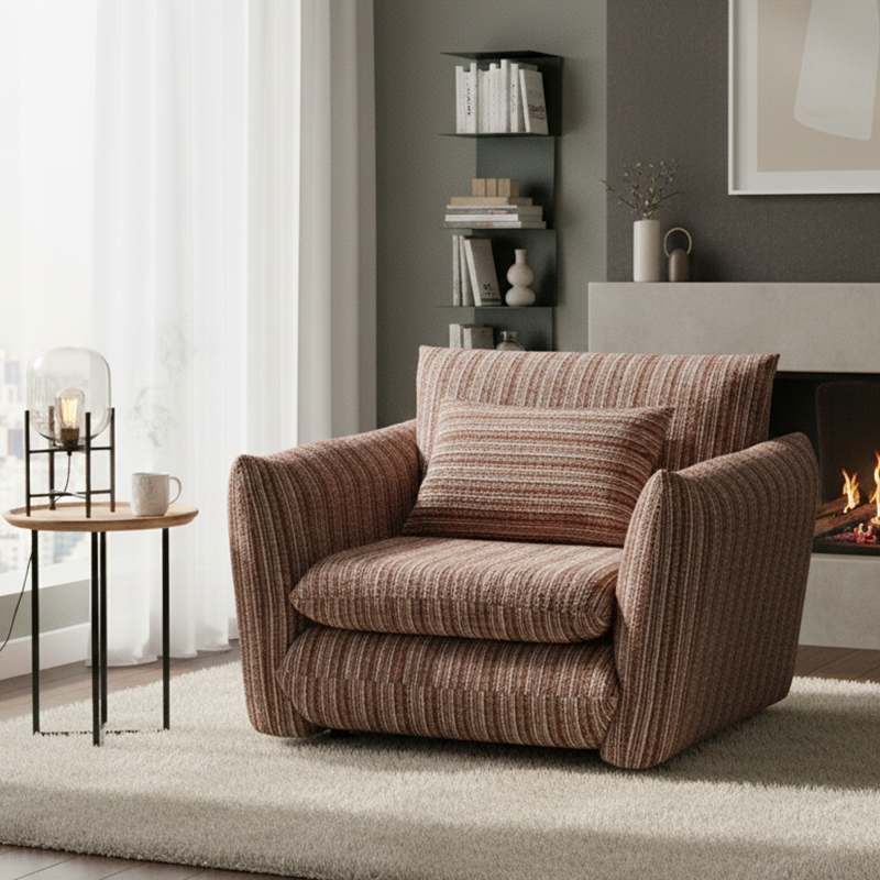 Fauteuil d’appoint au dossier et aux accoudoirs en bois massif, coton-lin et mousse, vintage traditionnel incurvé à plusieurs couches, pour salon 
