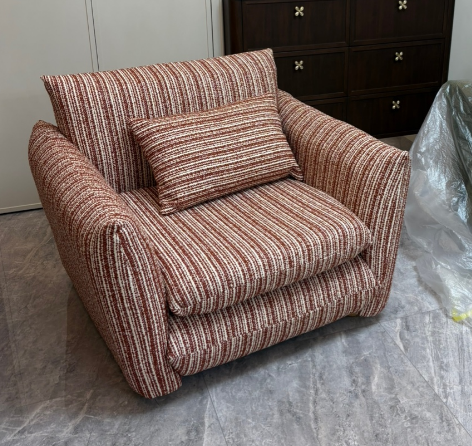 Fauteuil d’appoint au dossier et aux accoudoirs en bois massif, coton-lin et mousse, vintage traditionnel incurvé à plusieurs couches, pour salon 