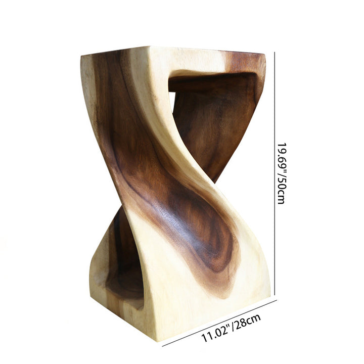 Taburete de pie de madera maciza en espiral estilo Art Deco moderno con diseño calado para sala de estar 