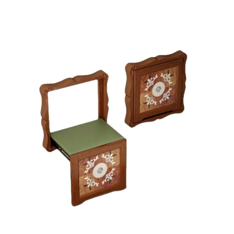 Traditioneller Vintage rechteckiger Hocker aus massivem Holz mit synthetischem Leder und Schwamm, faltbar für Flure 