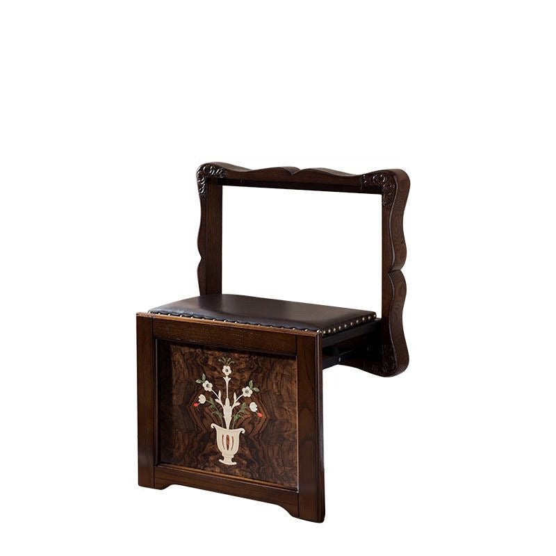 Traditioneller Vintage rechteckiger Hocker aus massivem Holz mit synthetischem Leder und Schwamm, faltbar für Flure 