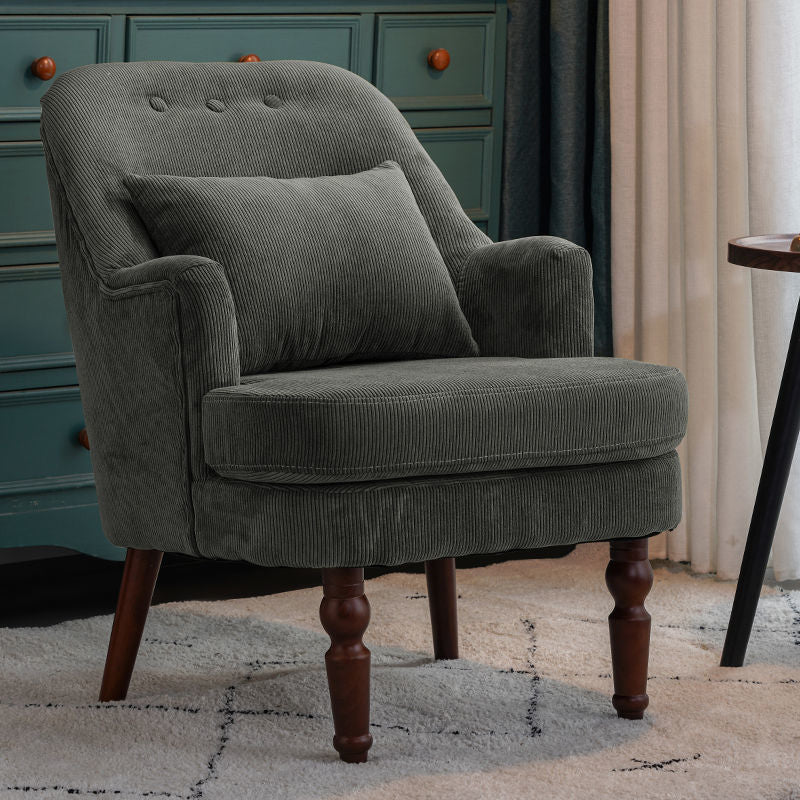 Traditional Vintage Curved Solid Wood Sponge Velvet Lounge Chair Backrest Armrest For Living Room