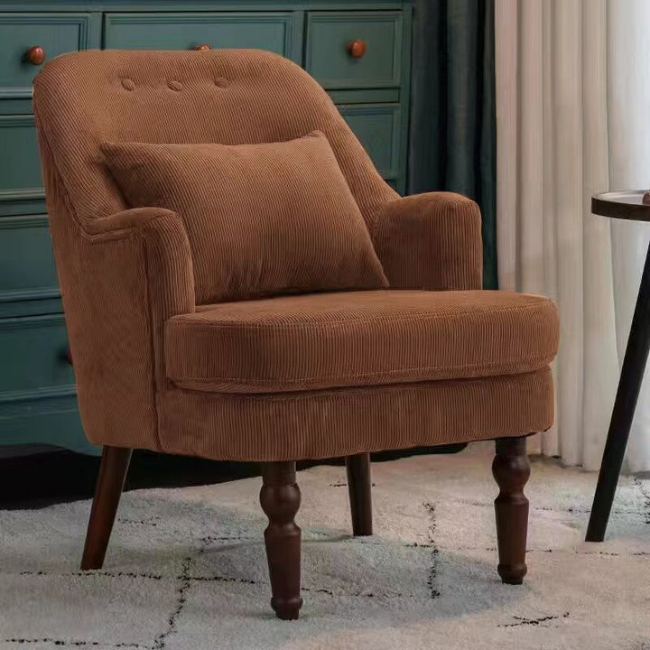 Traditional Vintage Curved Solid Wood Sponge Velvet Lounge Chair Backrest Armrest For Living Room