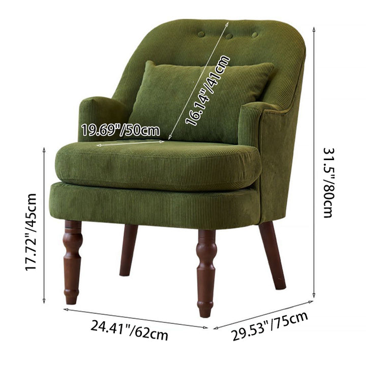 Traditional Vintage Curved Solid Wood Sponge Velvet Lounge Chair Backrest Armrest For Living Room
