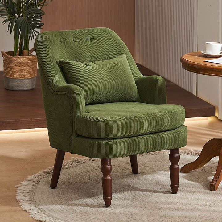 Traditional Vintage Curved Solid Wood Sponge Velvet Lounge Chair Backrest Armrest For Living Room