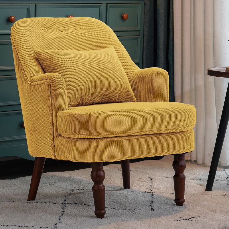 Traditional Vintage Curved Solid Wood Sponge Velvet Lounge Chair Backrest Armrest For Living Room
