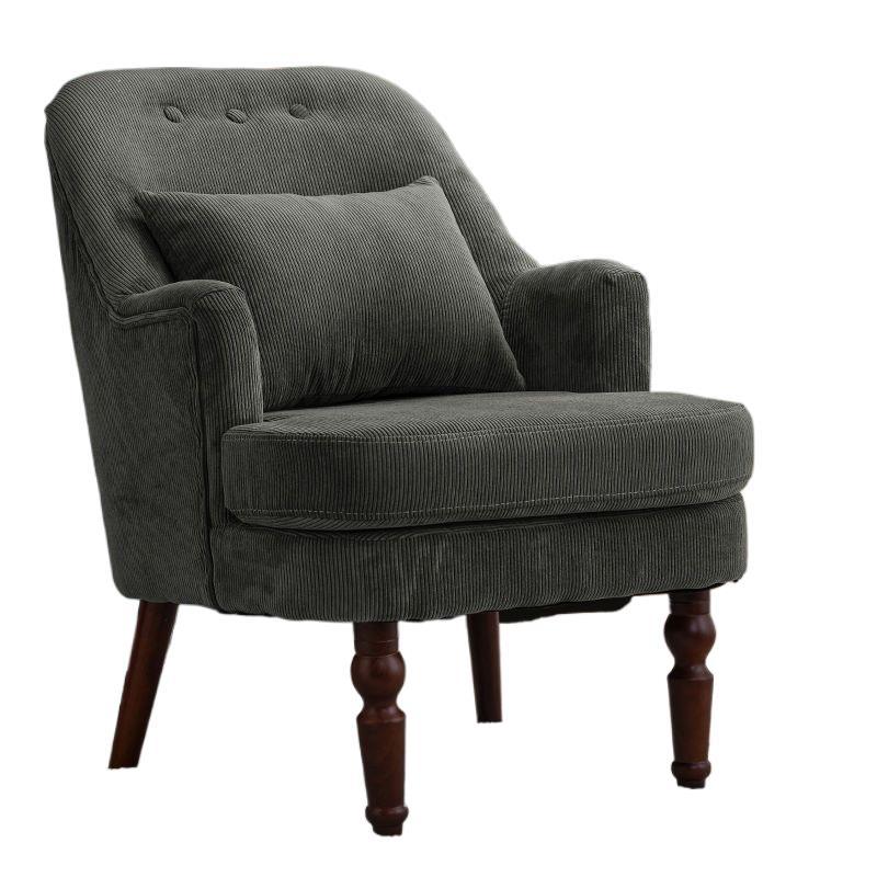 Traditional Vintage Curved Solid Wood Sponge Velvet Lounge Chair Backrest Armrest For Living Room