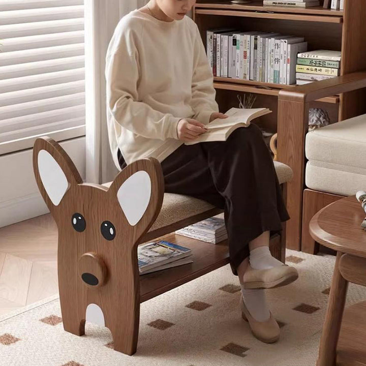 Pouf en bois massif, peluche Teddy en éponge acrylique, forme de chien, style minimaliste moderne, pour couloir 