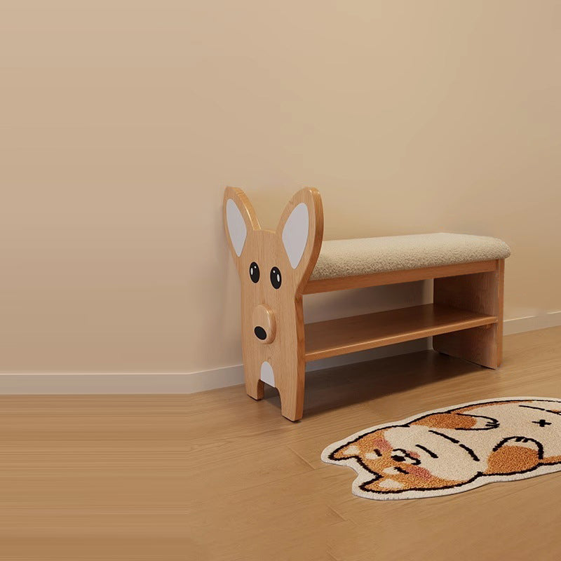 Pouf en bois massif, peluche Teddy en éponge acrylique, forme de chien, style minimaliste moderne, pour couloir 