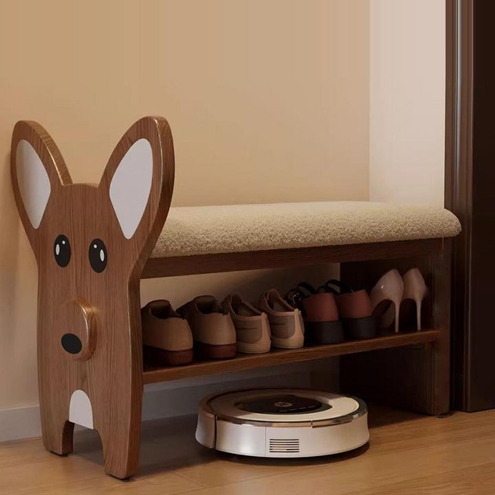 Pouf en bois massif, peluche Teddy en éponge acrylique, forme de chien, style minimaliste moderne, pour couloir 
