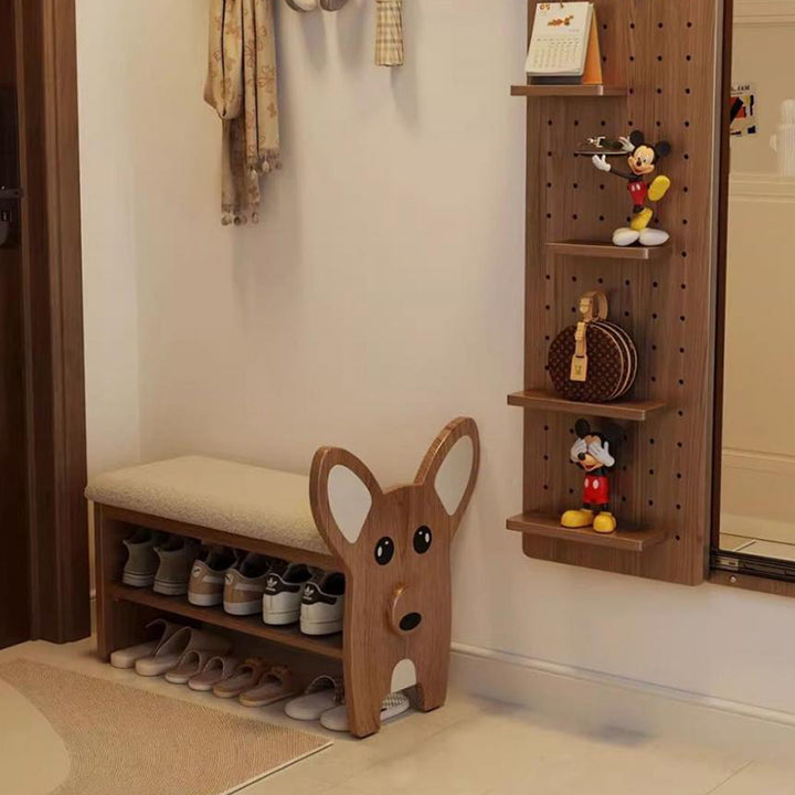 Pouf en bois massif, peluche Teddy en éponge acrylique, forme de chien, style minimaliste moderne, pour couloir 
